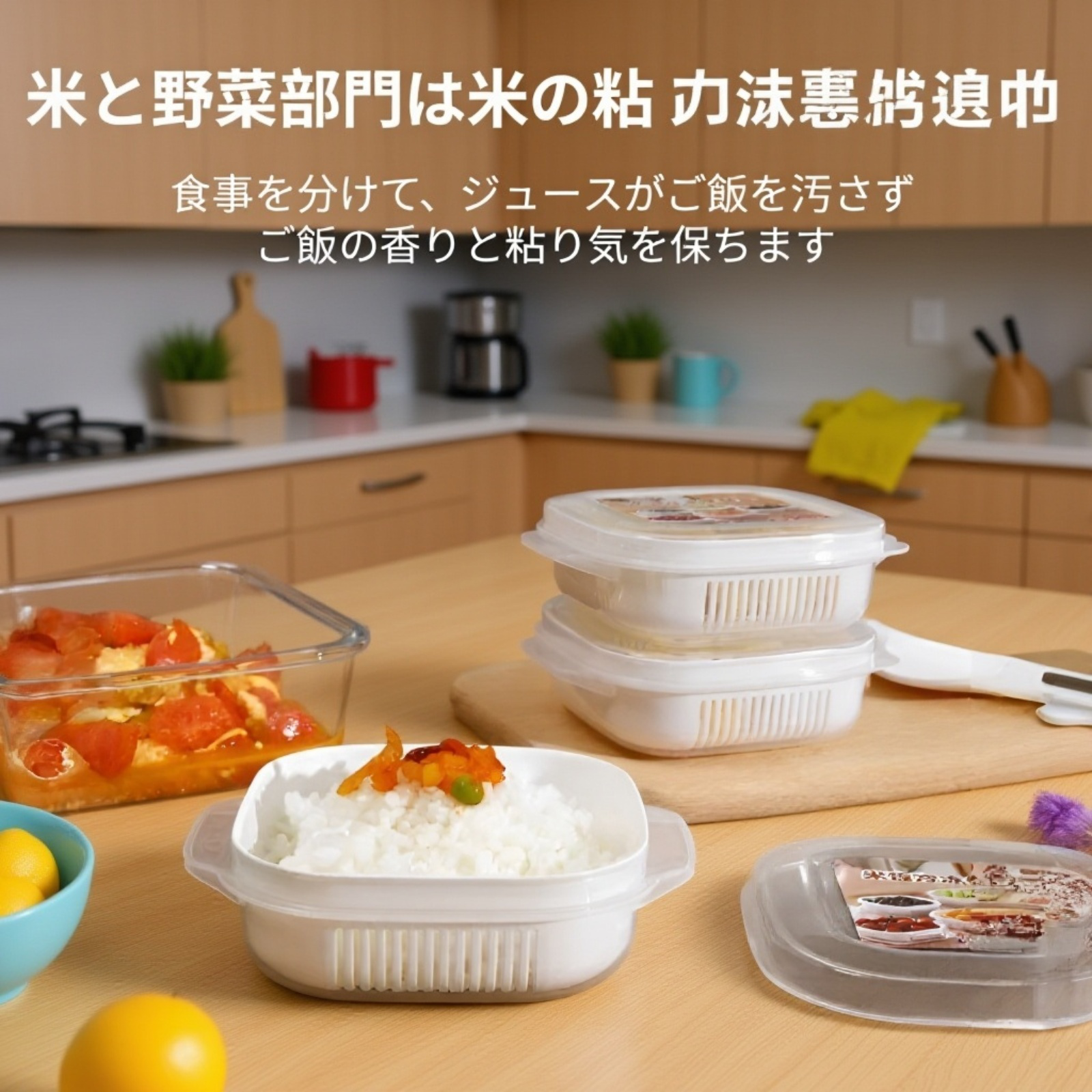 テイクアウト用の米飯弁当容器の使用例