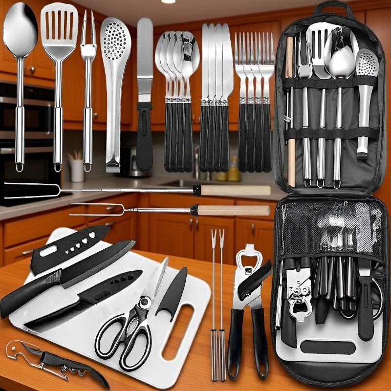 キャンプ用ステンレス製カトラリー27点セット全体画像