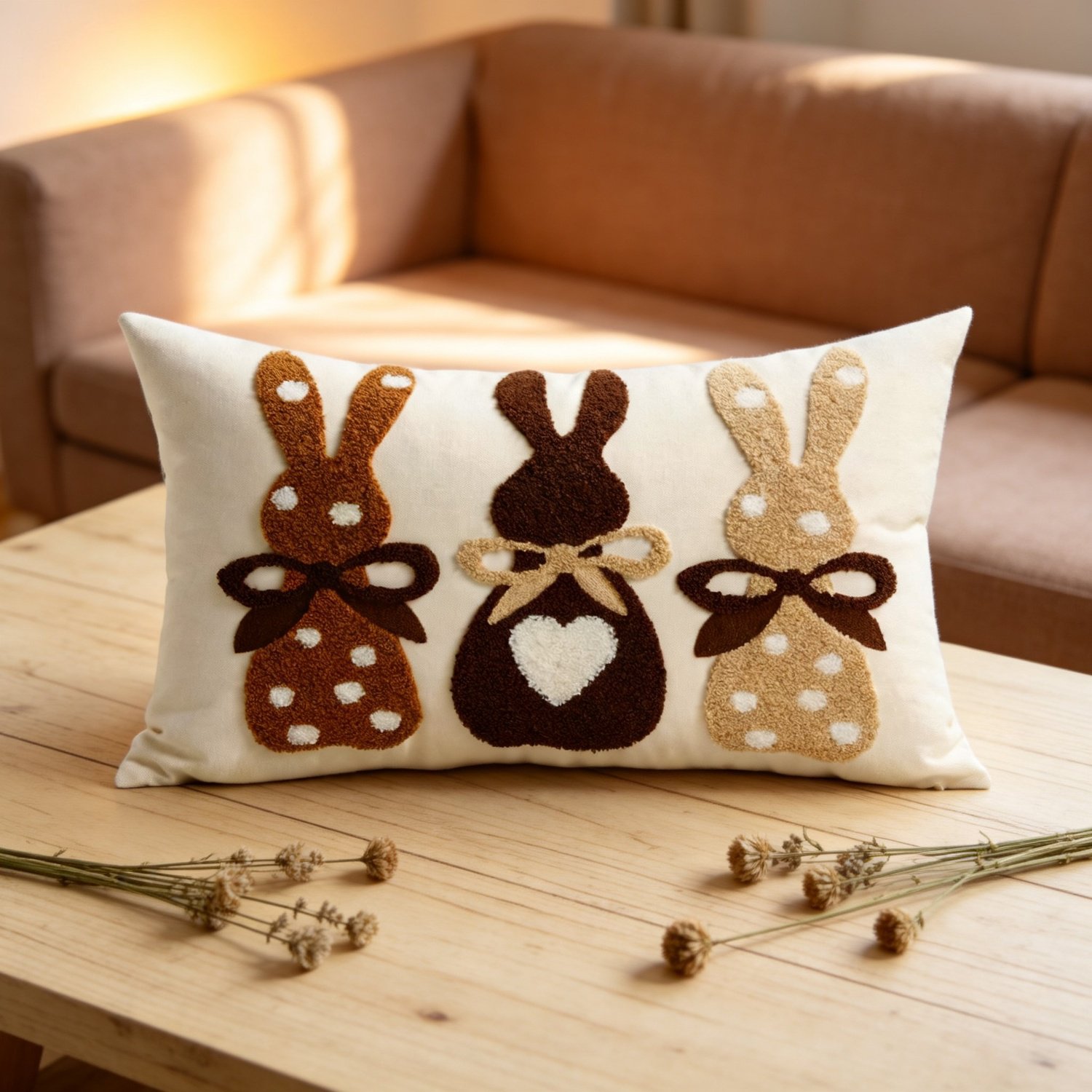 Funda de almohada bordada de conejo de Pascua para el hogar