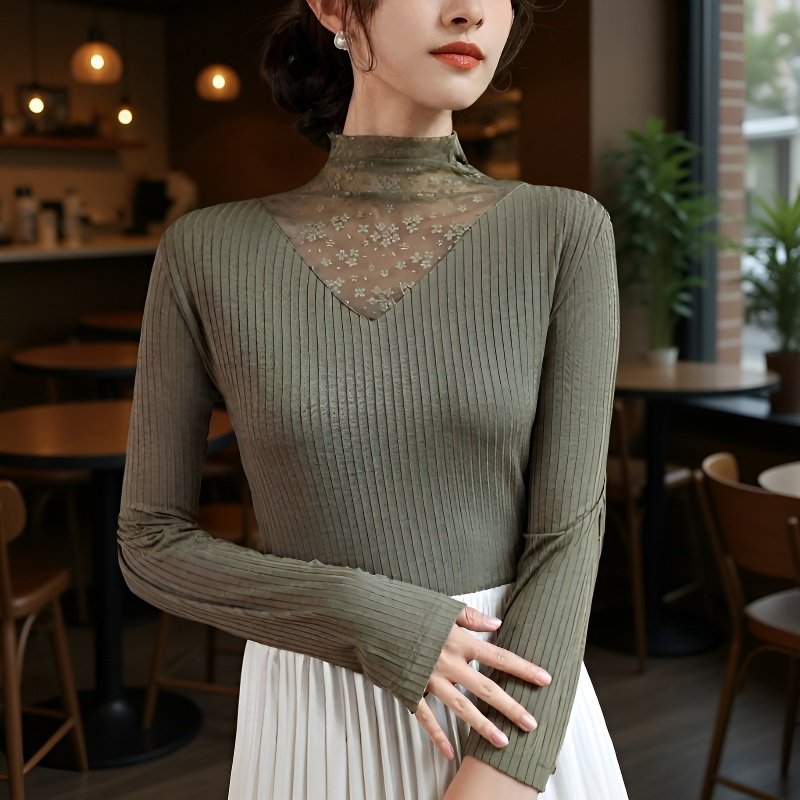 여성 니트 레깅스 봄가을 휴가 투피스 이너 레깅스 여 긴팔 상의 망사 레이스 슬림 레깅스