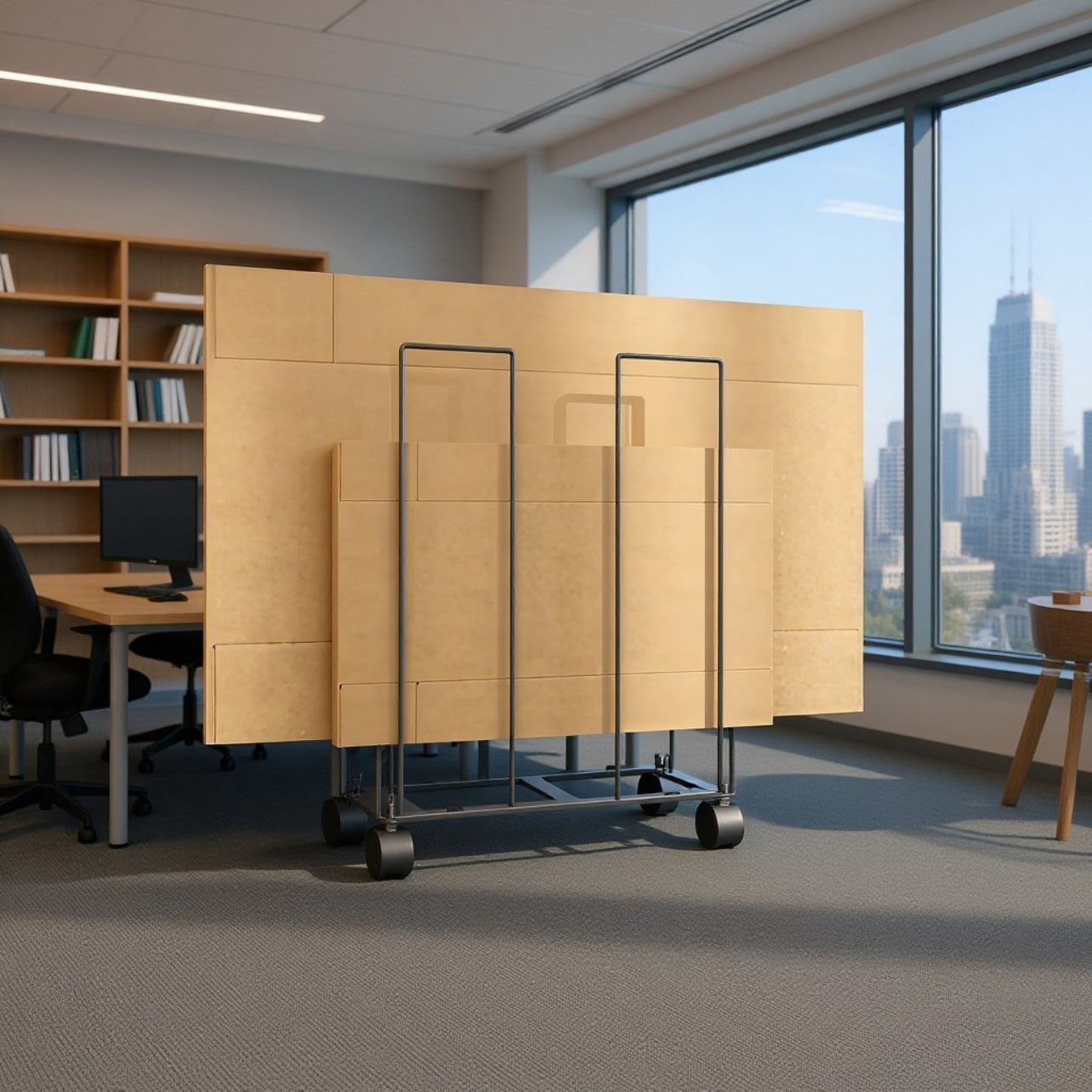 和風キャスター付き移動式段ボール収納ラック雑貨収納カート家庭用倉庫段ボール収納ラック