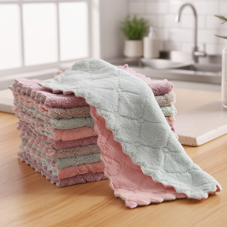 Coral Fleece Kitchen Cleaning Dish Cloth