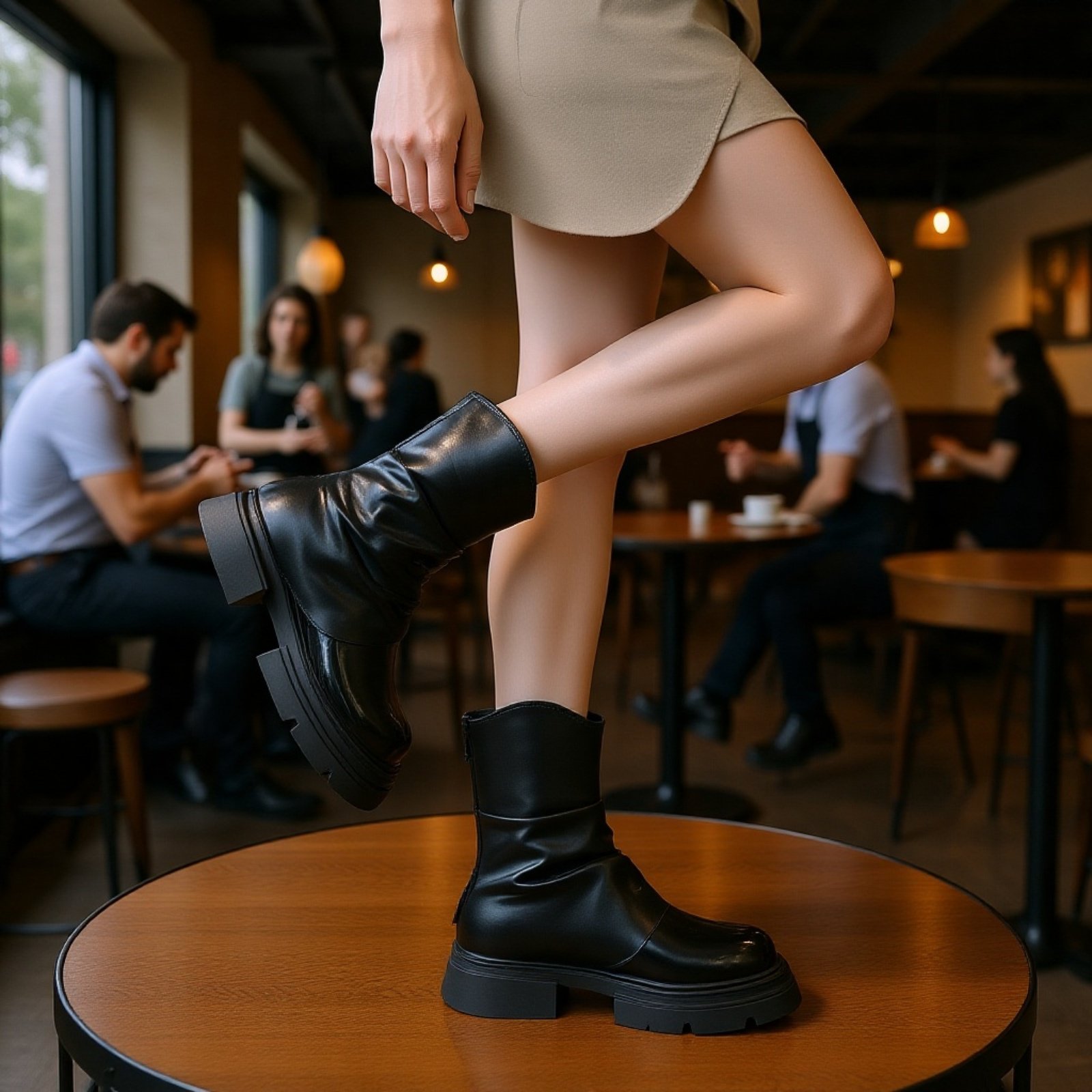 秋冬レディースミドルブーツ 丸いつま先万能ブーツ