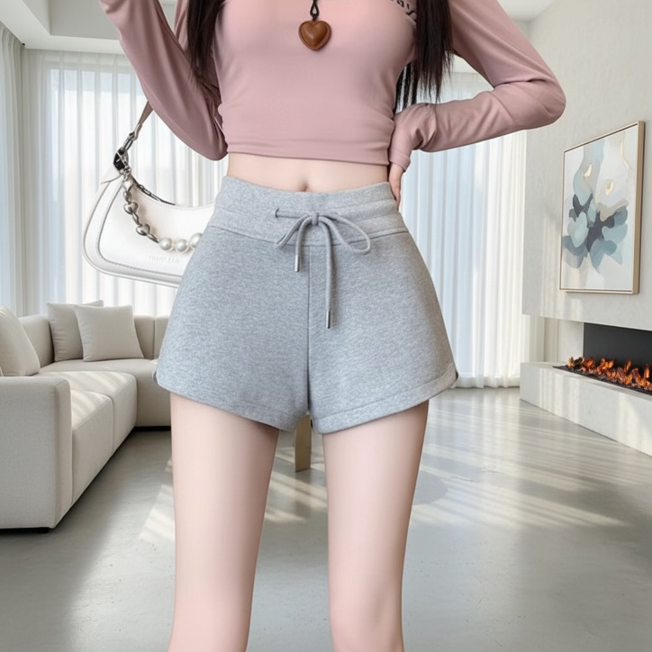 키작은 여자 반바지 슬랙스 통바지 솔리드 하이웨스트 와이드 팬츠 캐주얼 반바지 여성복