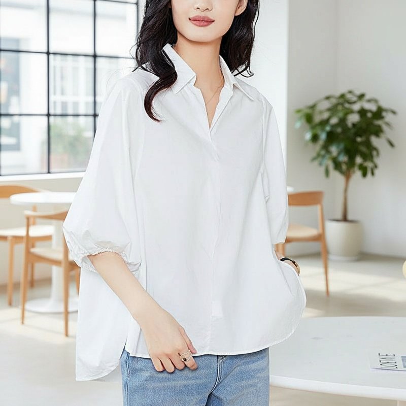 여성 칠부 옆트임 블라우스 봄여름 캐주얼 코디