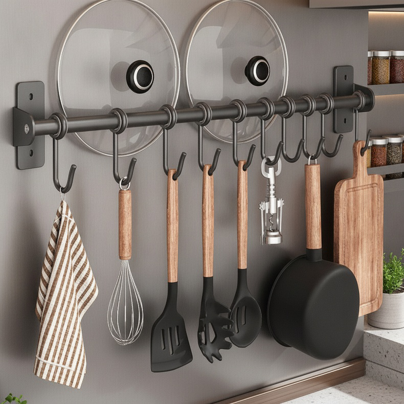 No-drill Wall Hooks Multi-functional Kitchen and Bathroom Storage Rack