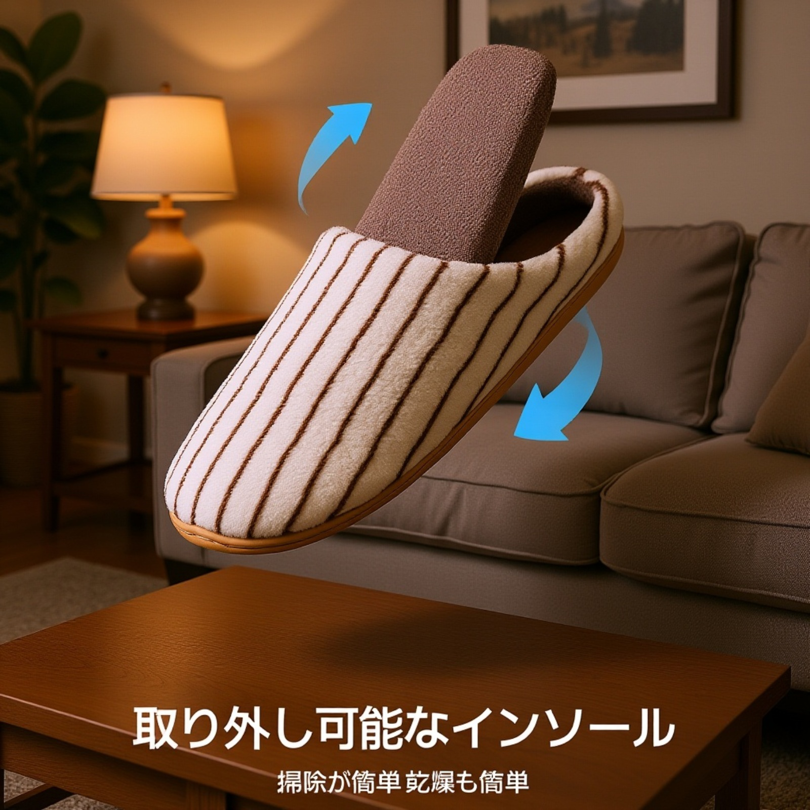 通気性抜群のメンズ綿スリッパ