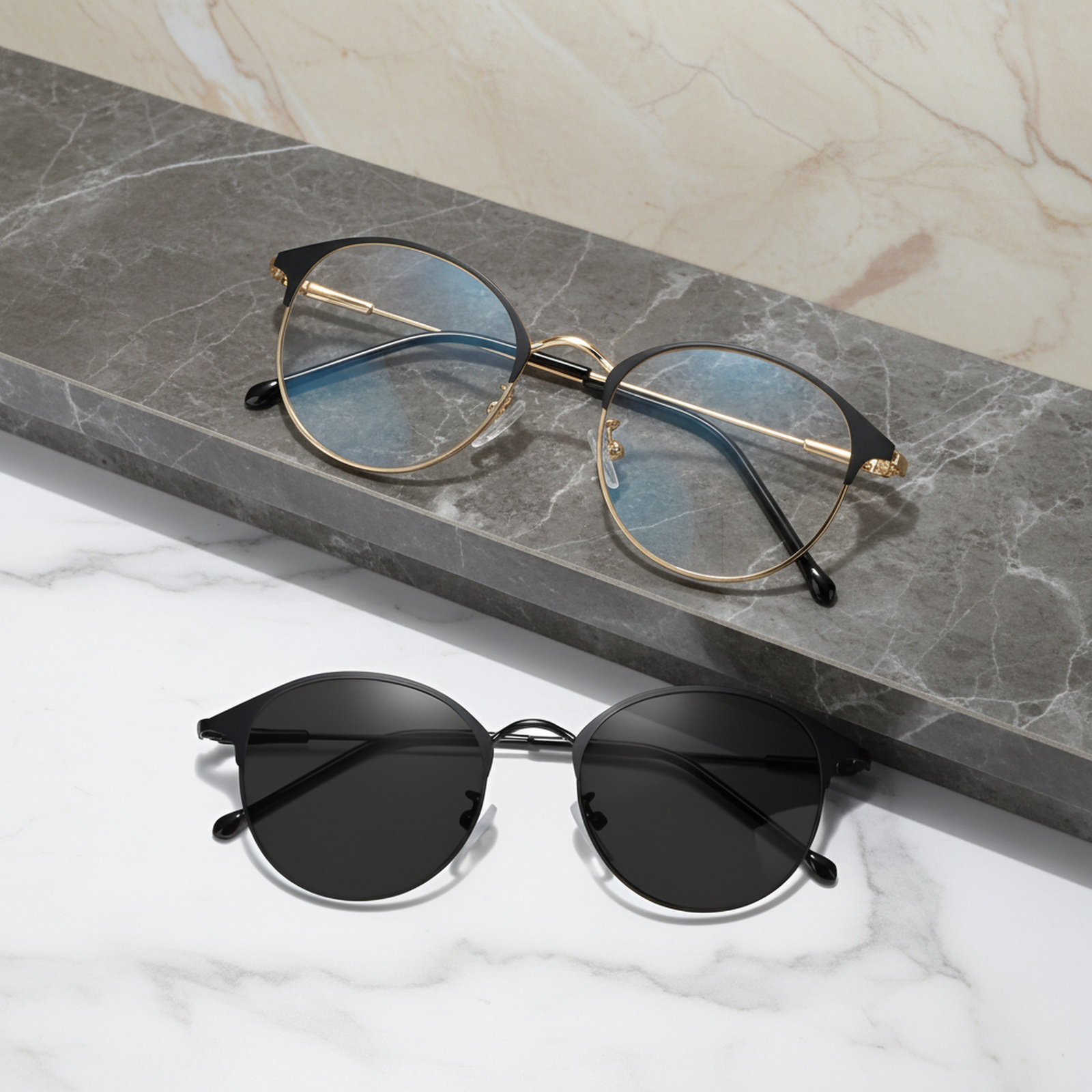 Montura de gafas de ceja metálica retro