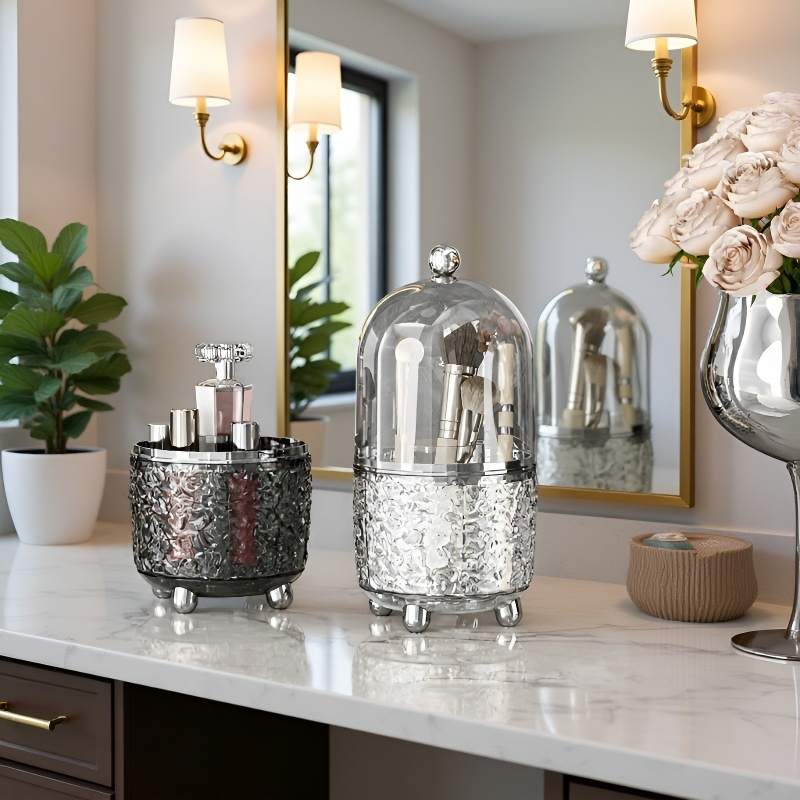 Desktop Transparent Rotating Makeup Brush Organizer