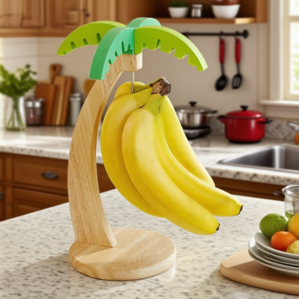 バナナスタンド フルーツラック バナナスタンド 天然木製 フルーツラック サスペンションハンガー 多機能吊り下げ フルーツ収納ラック 耐荷重2kg キッチン リビングルーム ピクニックに適し