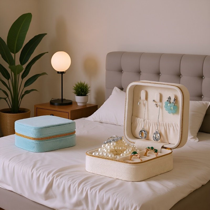 Kompakte Schmuckaufbewahrungsbox für Ringe und Ohrringe, tragbar für unterwegs