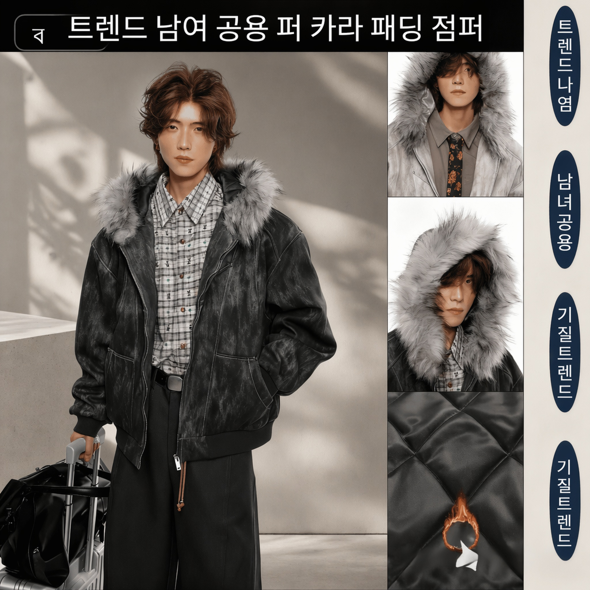 트렌디 일본풍 남녀공용 퍼카라 패딩 자켓