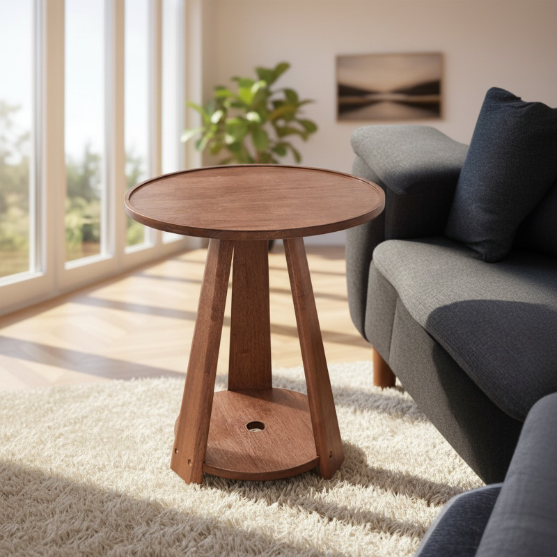Nordic simple sofa side table home living room double layer small round table solid wood coffee tabl