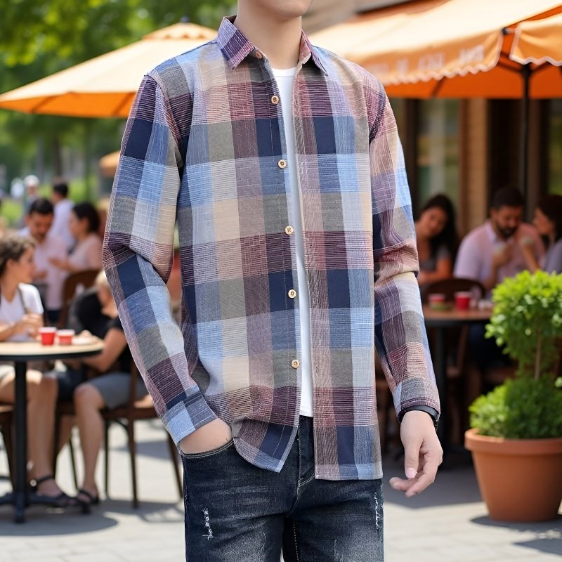 Detalle de manga larga en camisa chaqueta de franela