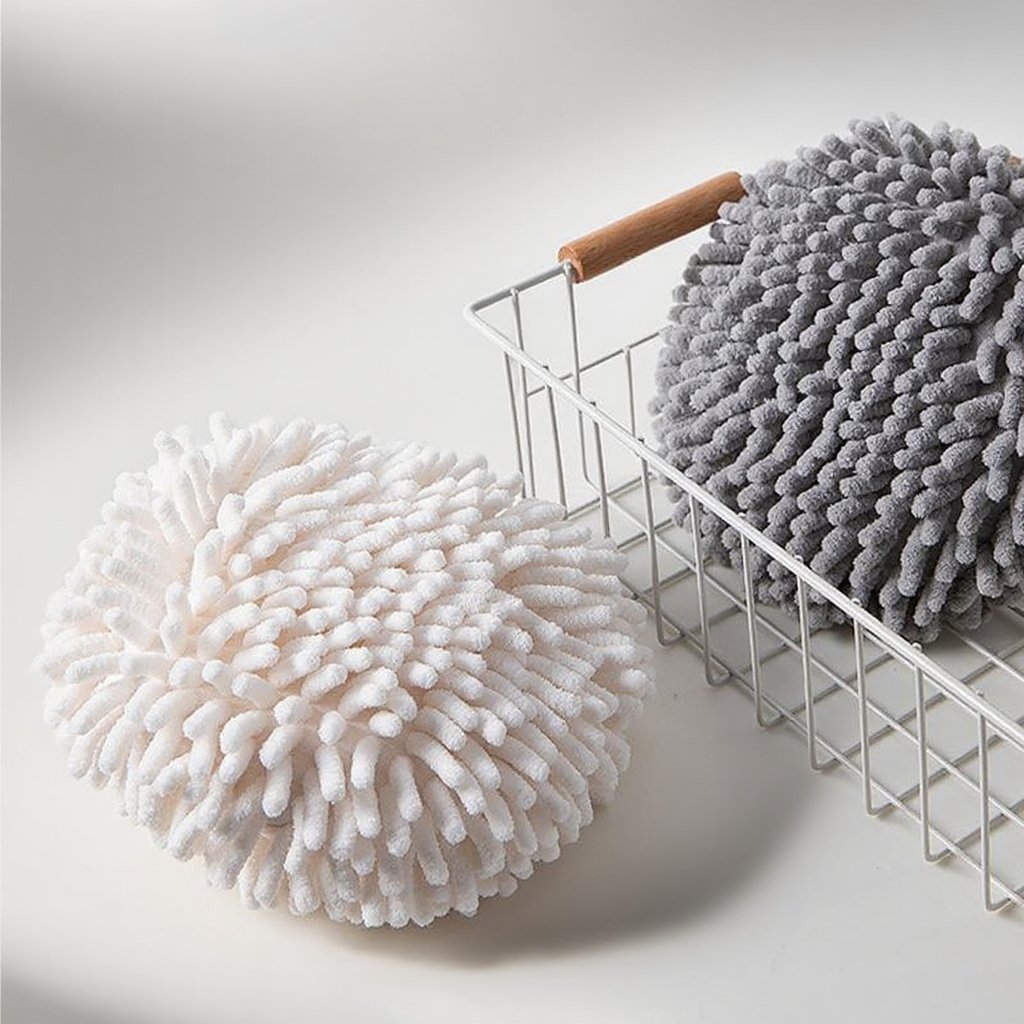 Roztomilý a luxusní závěsný japonský míček na utírání rukou z chenille, rychleschnoucí a silně savý