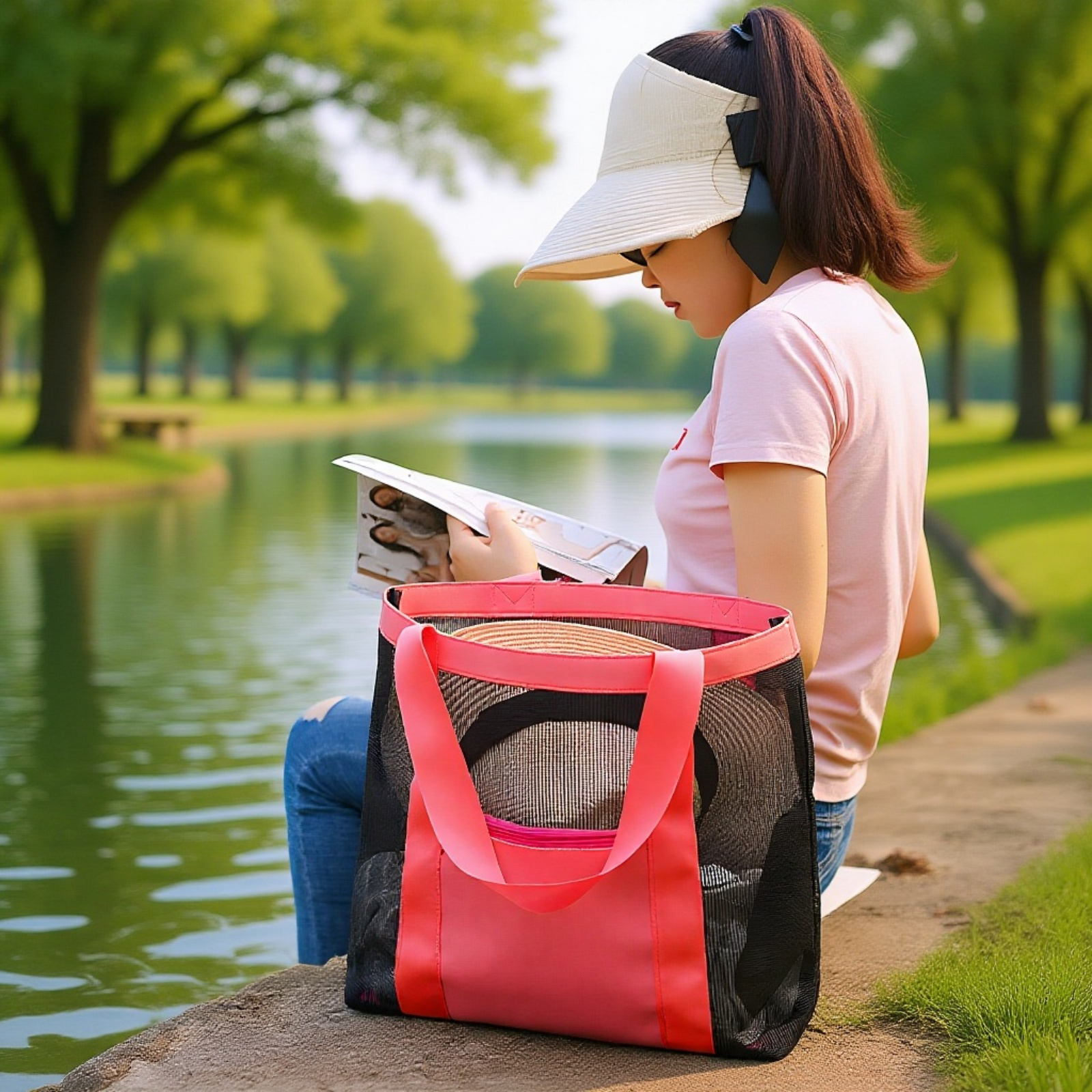 アウトドア用手提げ収納バッグ PVCメッシュショルダー収納袋