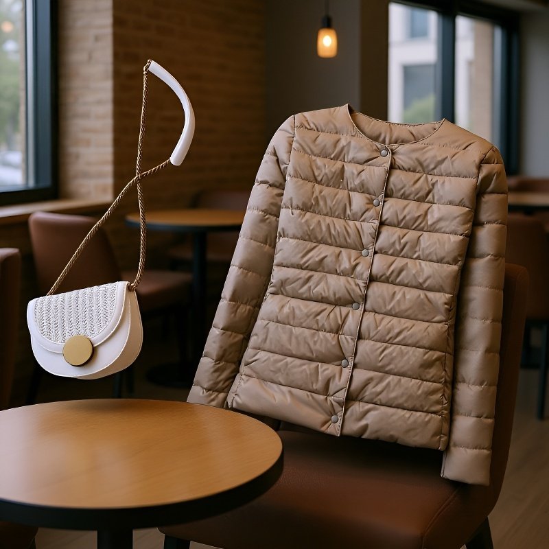 秋冬用ノーカラーダウンジャケット