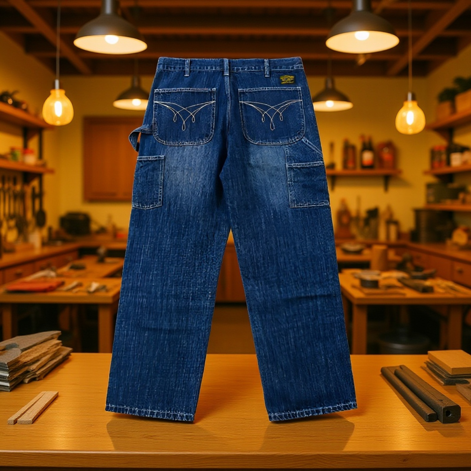 多ポケットオリジナルカラー竹節デニムパンツ