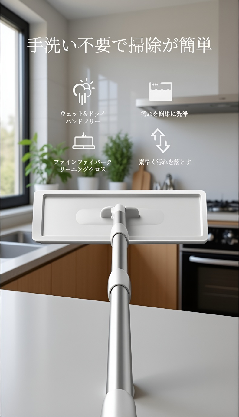 乾湿両用モップで床掃除する様子