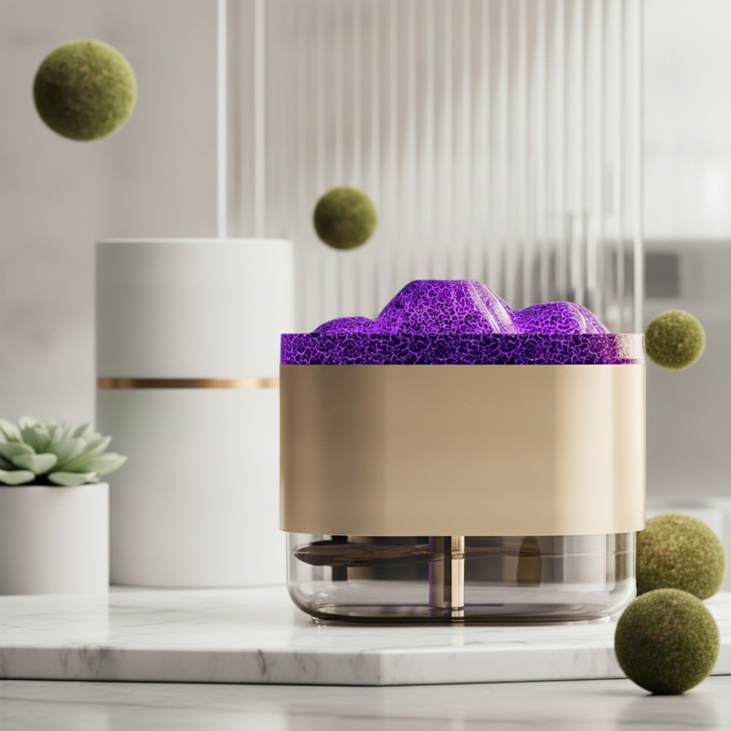 Detalle del difusor de aroma con luces LED de 7 colores encendidas