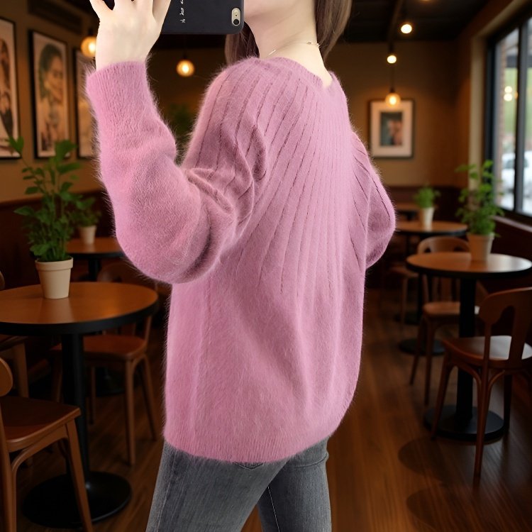 Kurzer Pullover mit Rundhalsausschnitt, lockerer, großer Oberbekleidungspullover