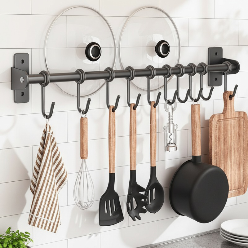 No-drill Wall Hooks Multi-functional Kitchen and Bathroom Storage Rack