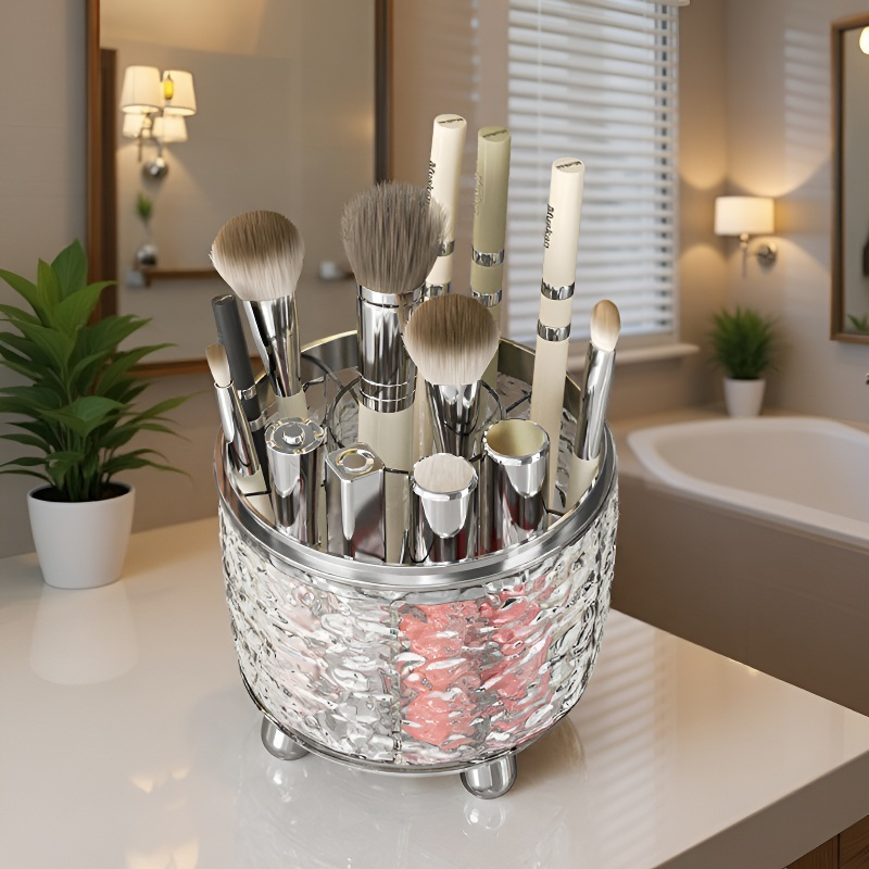 Desktop Transparent Rotating Makeup Brush Organizer
