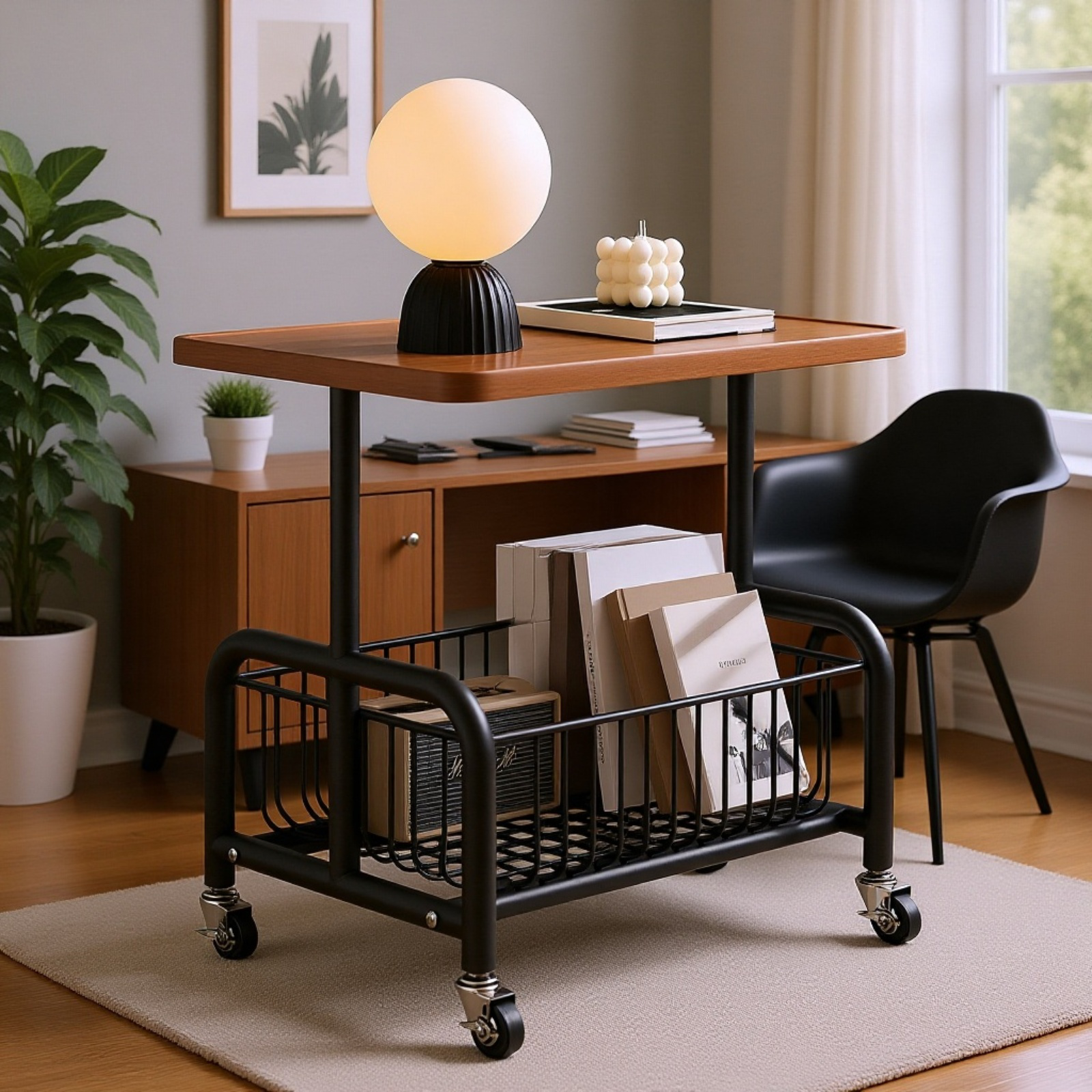 Domácí pojízdný regál na školní tašky, studentský psací stůl a knihovna na kolečkách