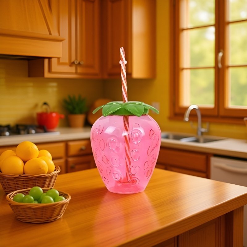 イチゴとパイナップルのプラスチック製ストローカップ