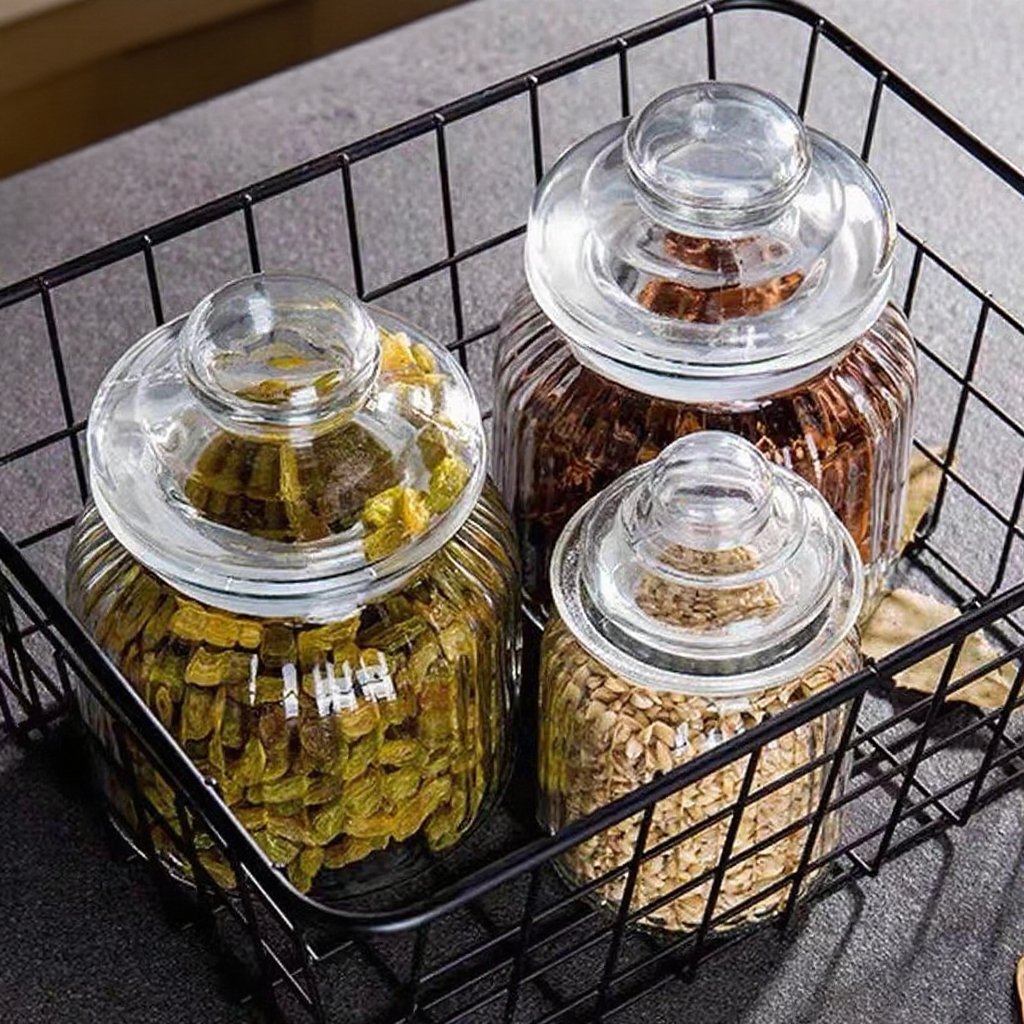 Skleněná čajová dóza, uzavíratelná a průhledná, domácí dózy na skladování obilí