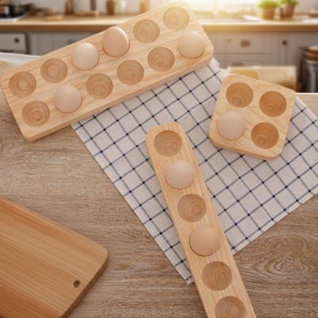 卵が並んだ実木卵ホルダーのアップ画像