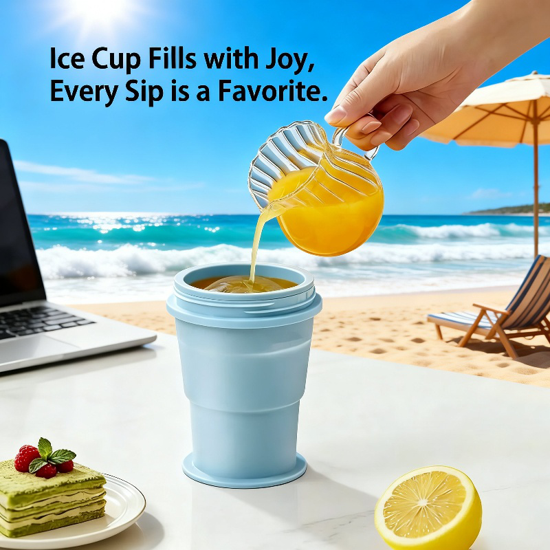 Portable folding ice hockey cup with straw