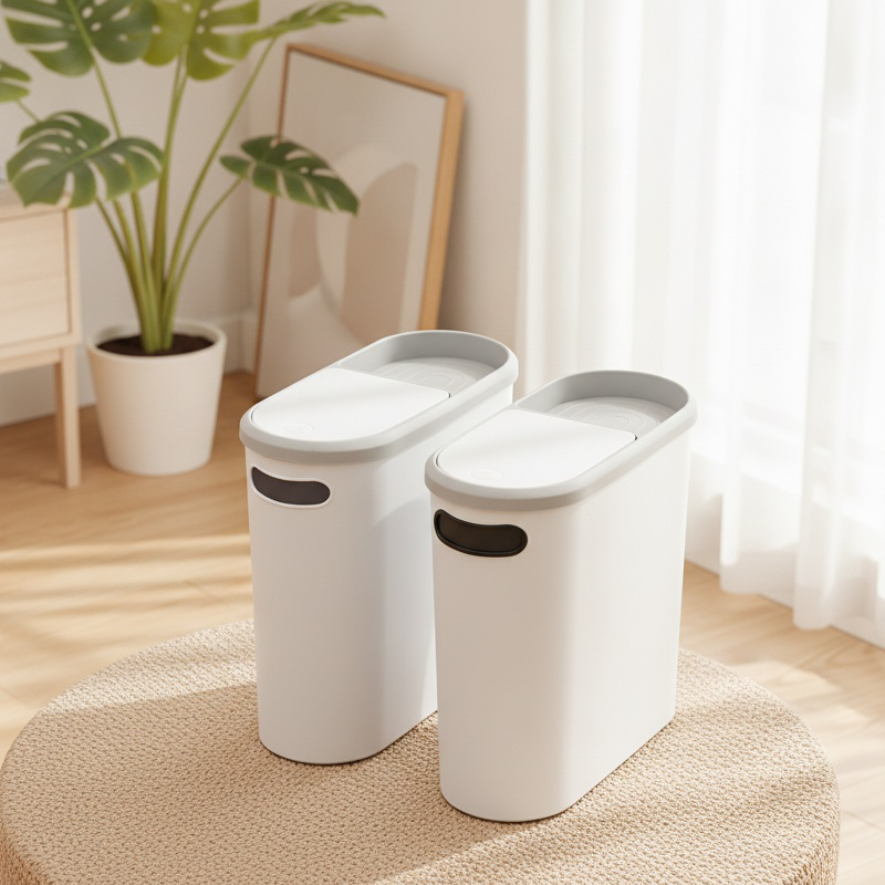 Multi-Functional Slim Trash Bin with Lid, Push-Button