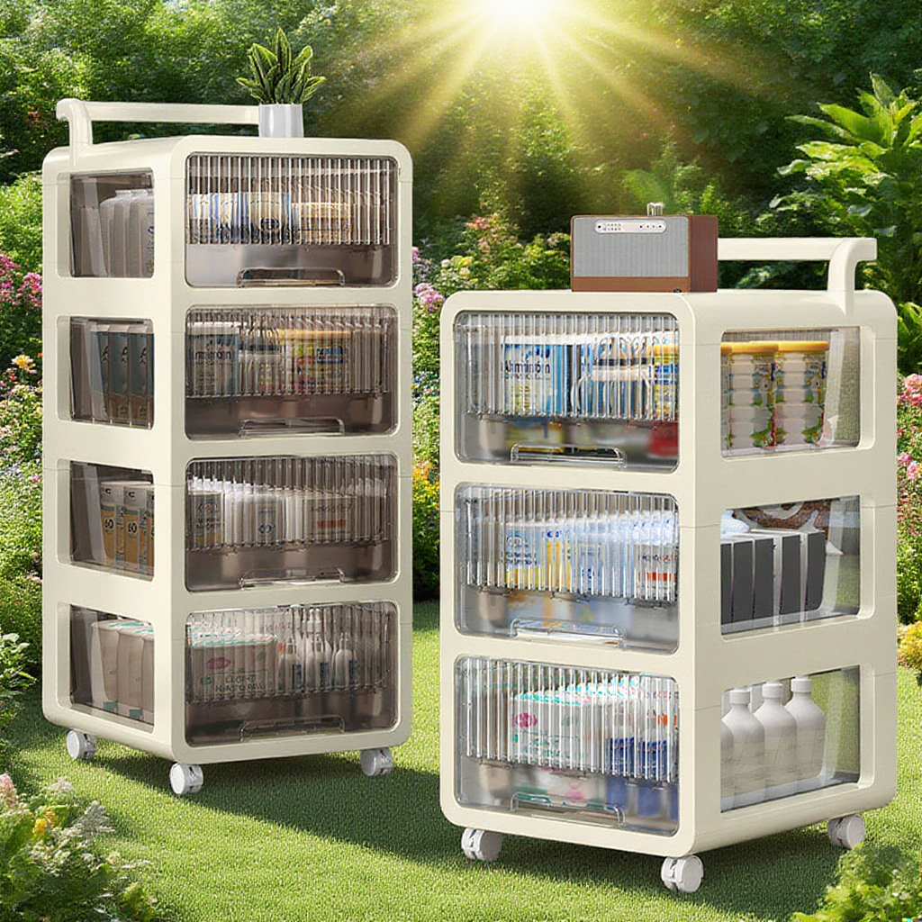 이동식 다층 방진 가정용 수납 트롤리 캐비닛