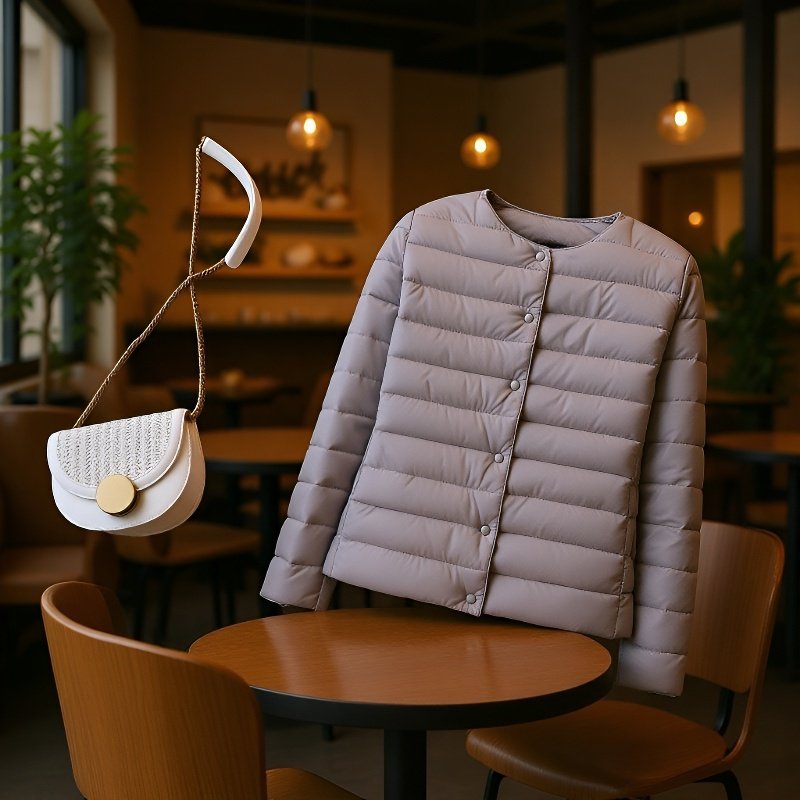 レディース向けノーカラーダウンジャケットコーディネート