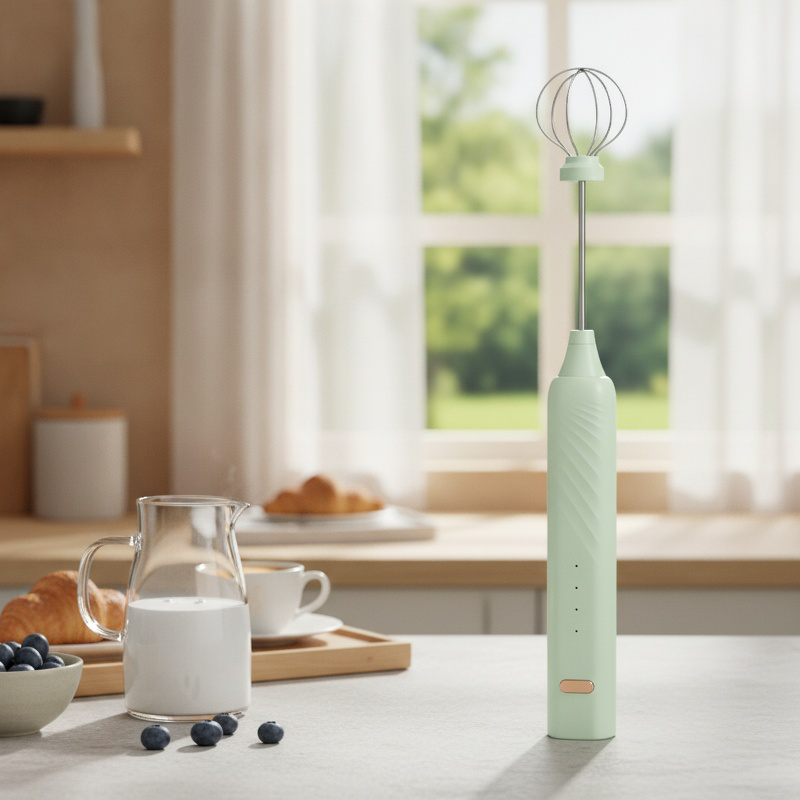 Batidor de leche con diseño ergonómico y compacto