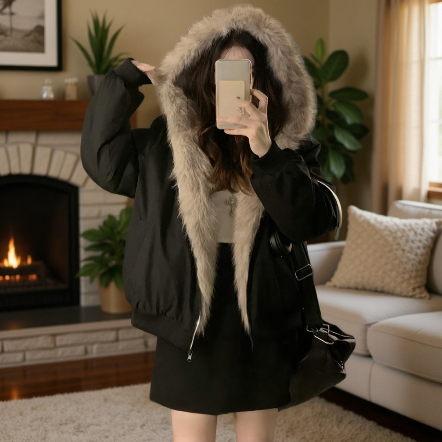 여성 아메리칸 스트리트 패딩 쇼트 양면 도톰한 코트 퍼 후드 패딩 겨울 기모 코트