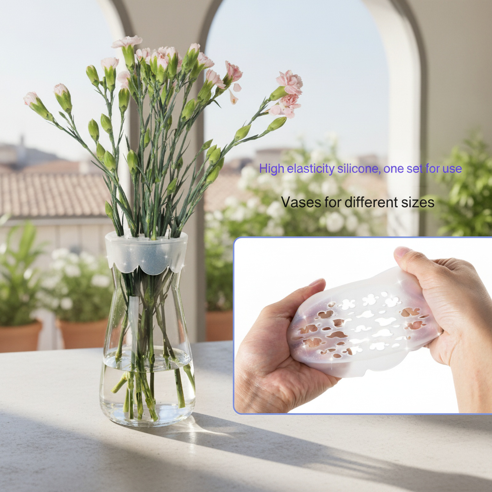 Flexible silicone flower stem support for bouquets