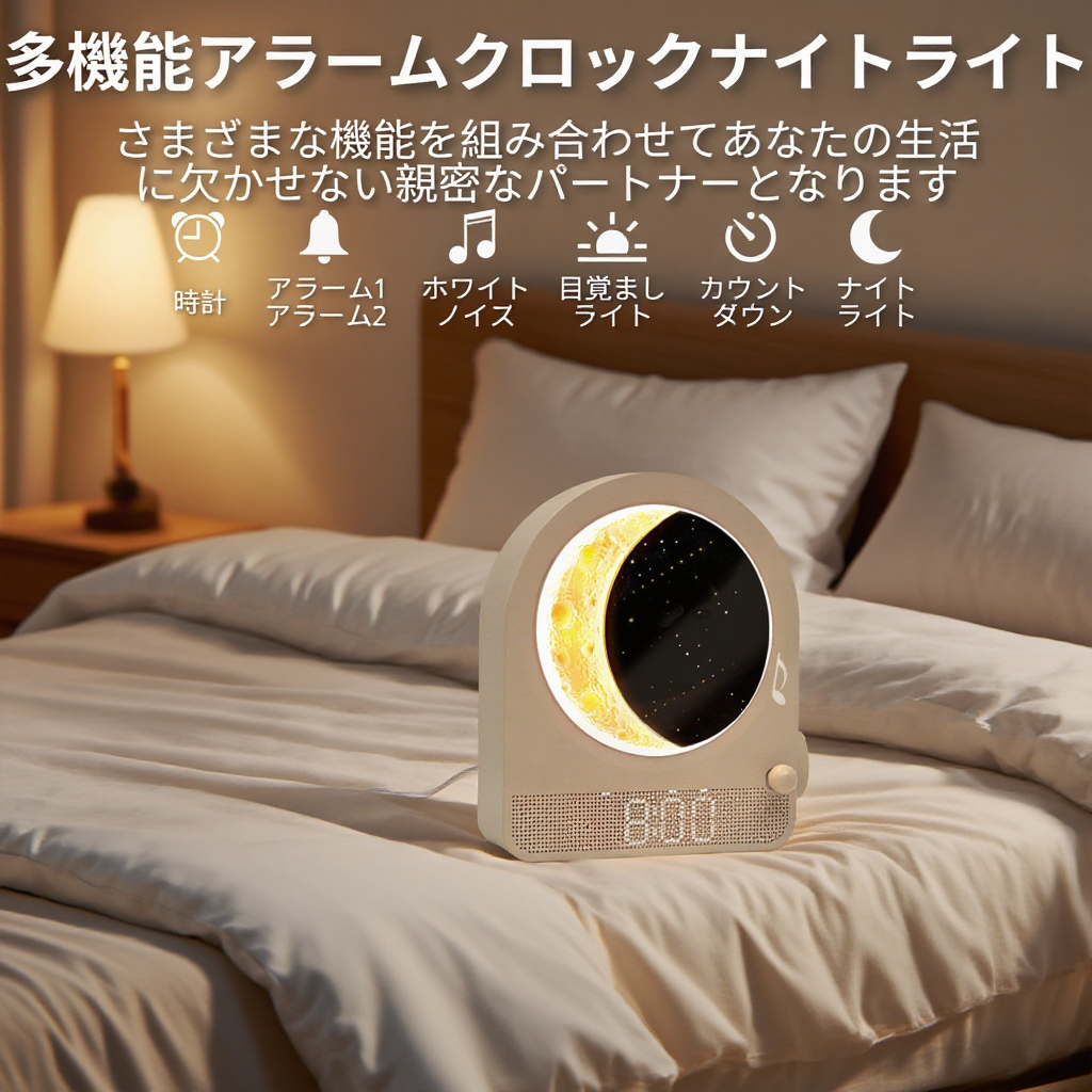 タッチ式ベッドサイドランプ 授乳用時計付き 多機能目覚ましライト