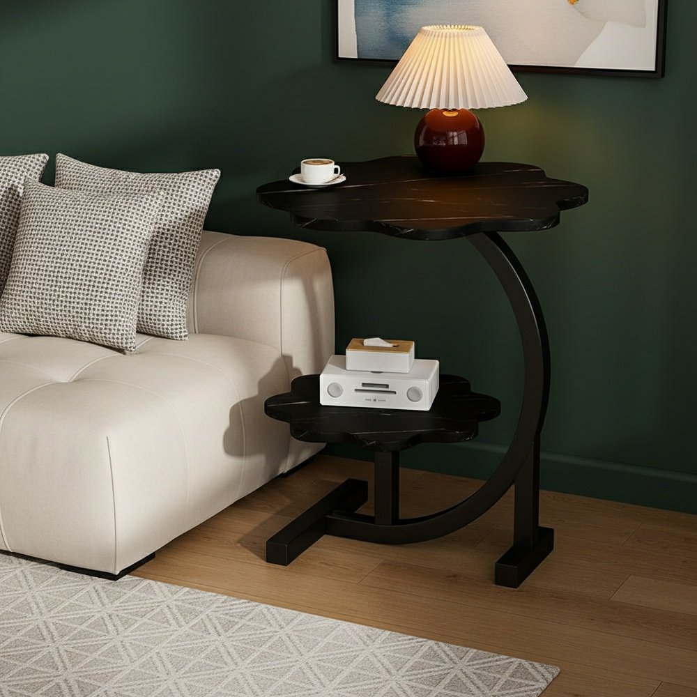 Scandinavian style side table next to sofa