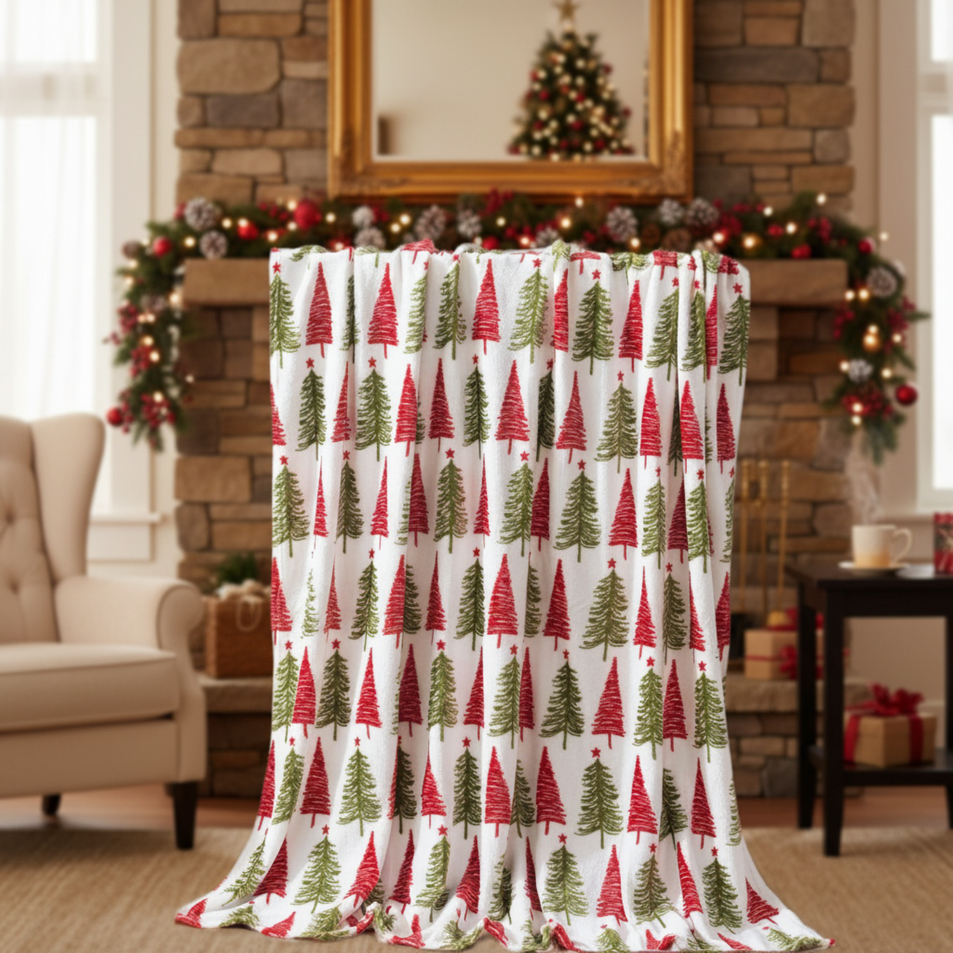 Sofa Flannel Cover Blanket Blanket Holiday Christmas Flannel Burgundy