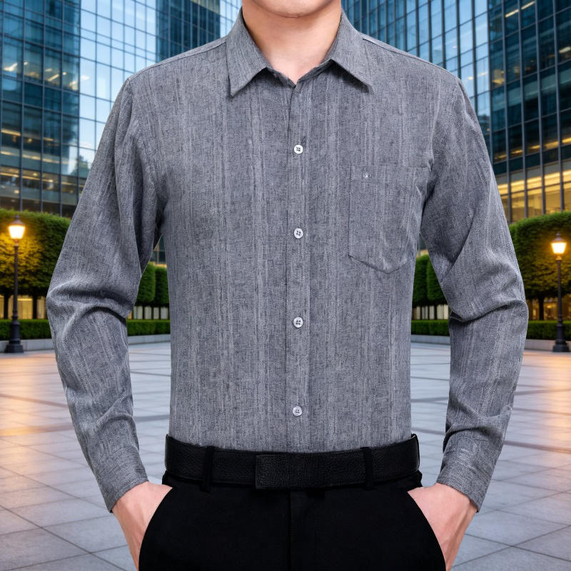 중장년 남성용 루즈핏 면마 긴팔 셔츠 봄가을 아버지 옷