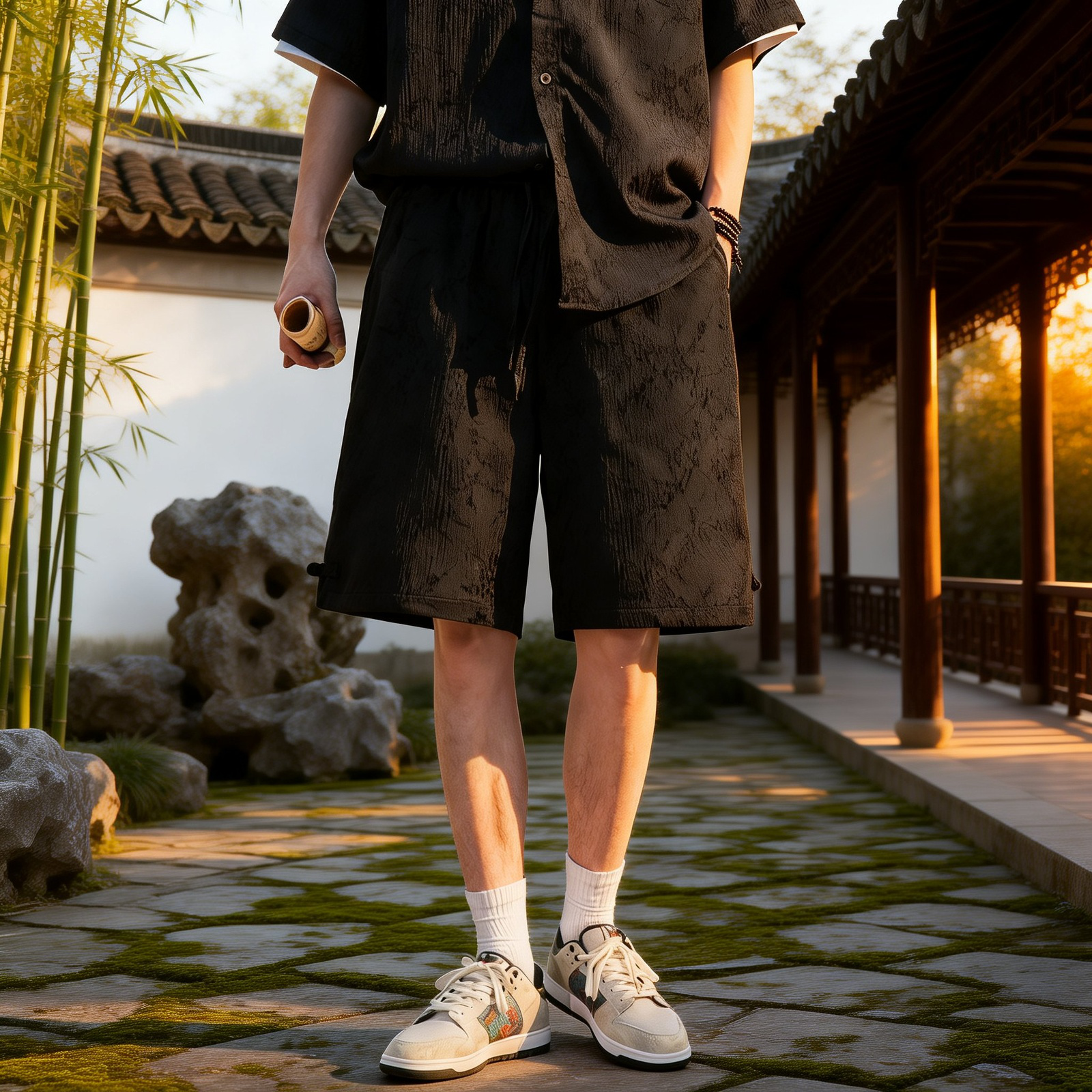 ゆったり涼しいメンズ五分袴パンツ