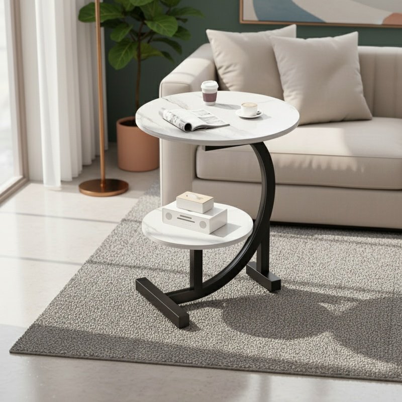 Nordic double-layer side table in living room setting