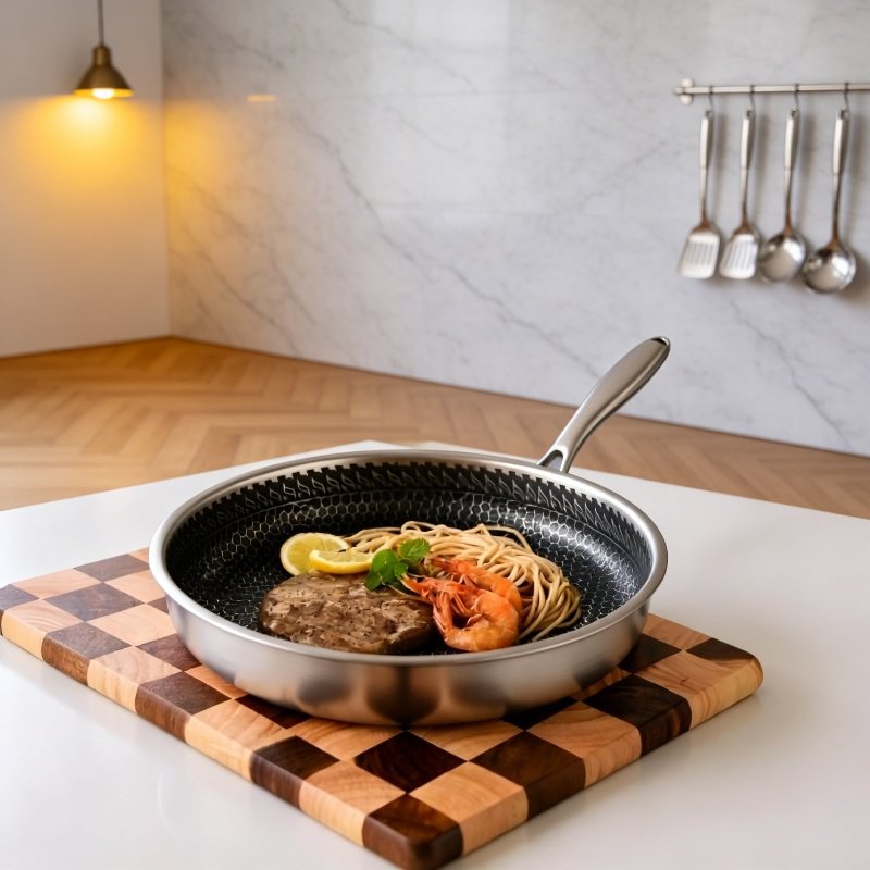 Set de 3 sartenes antiadherentes de acero inoxidable 304 con diseño de panal