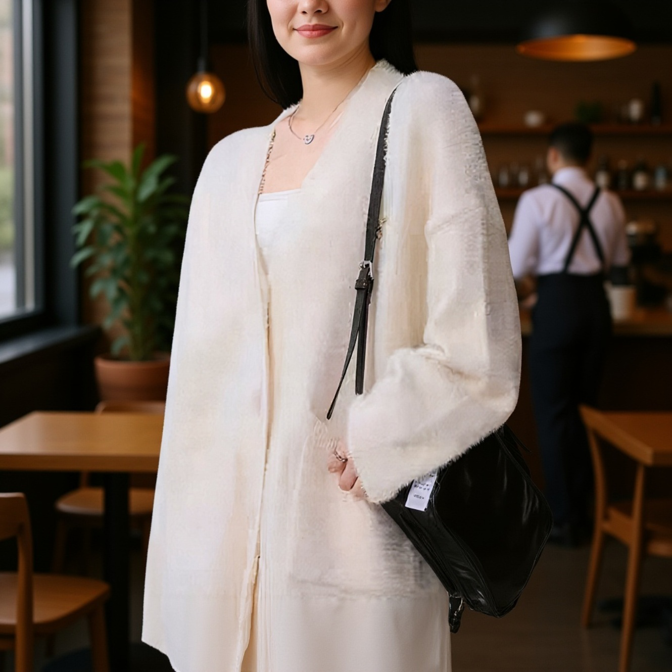 ゆったり風 フェイクミンク 無地 春秋用 ロングカーディガン レディース