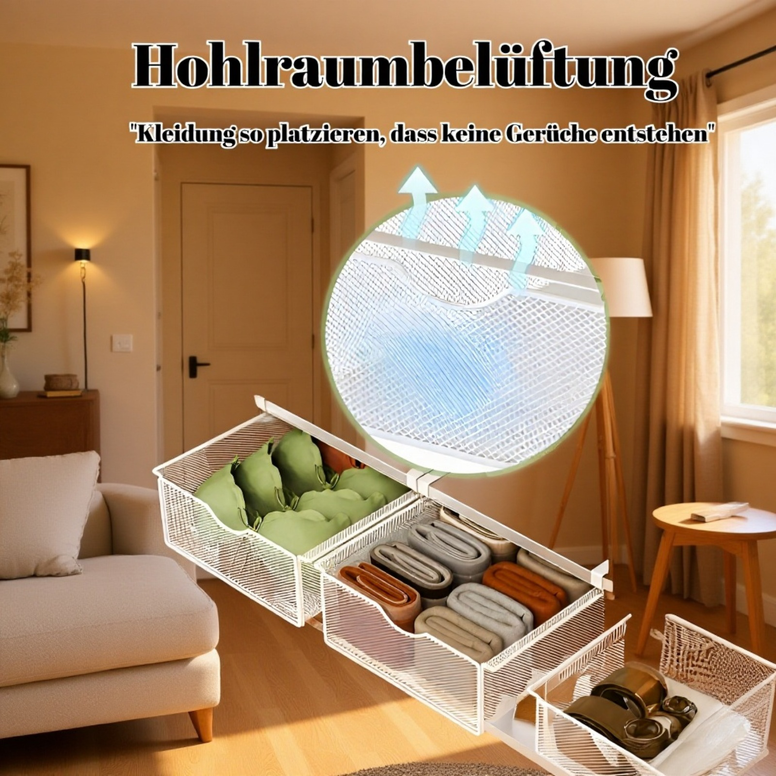 Kleiderschrank mit ausziehbarem Schubladenregal und Trennwand