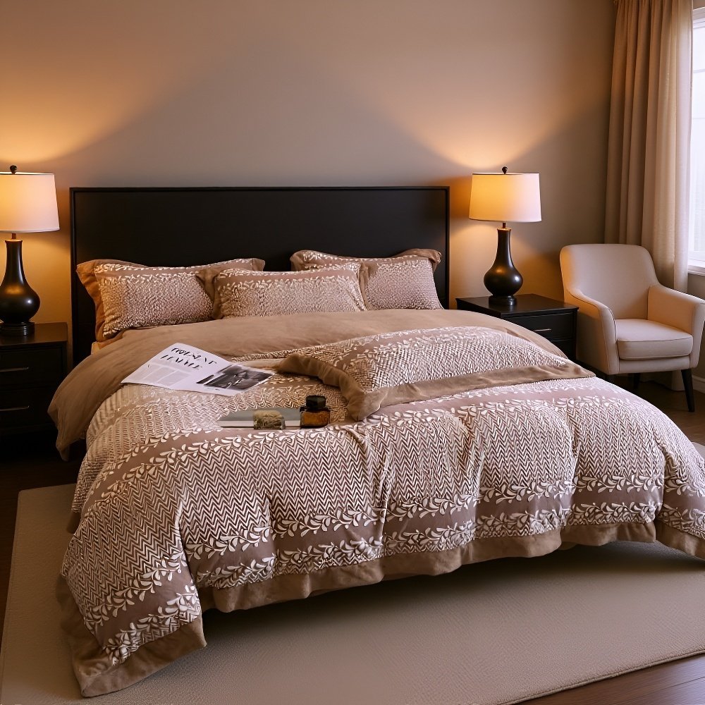 Juego de cama de 4 piezas de terciopelo con diseño de cisne 