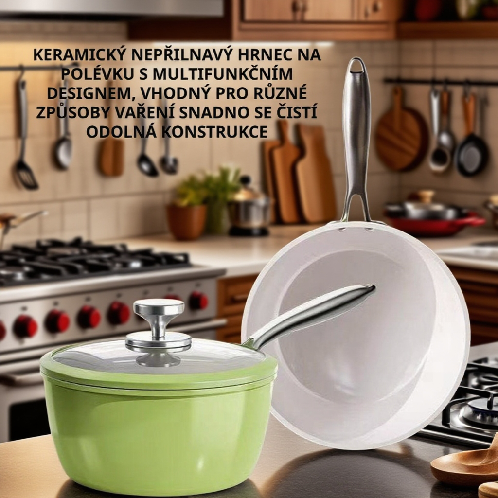 Multifunkční keramický nepřilnavý hrnec na polévku v moderní kuchyni