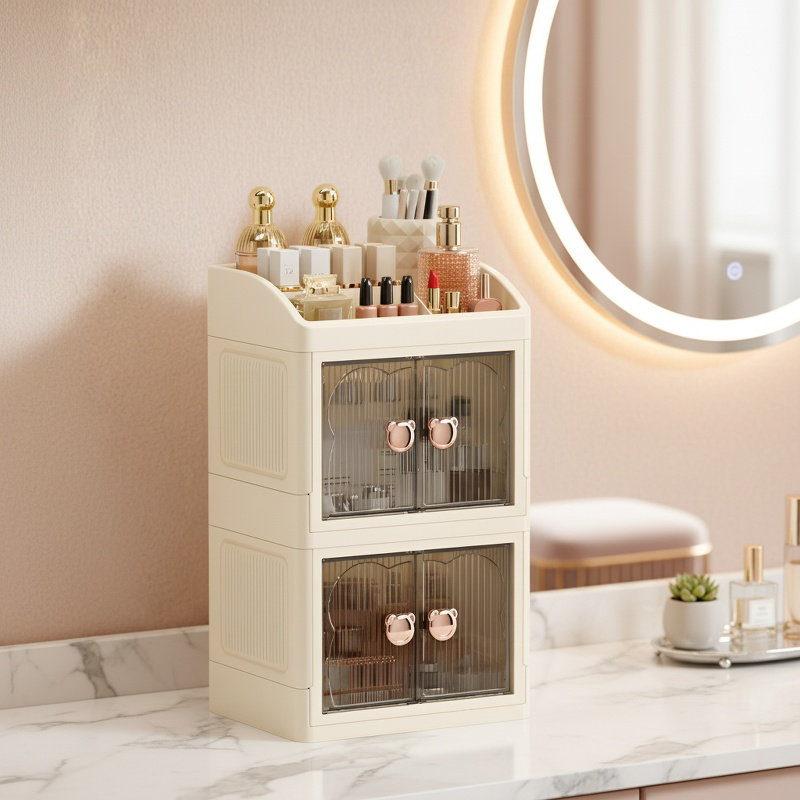 Boîte de rangement cosmétique multifonctionnelle à tiroirs anti-poussière pour le bureau à domicile